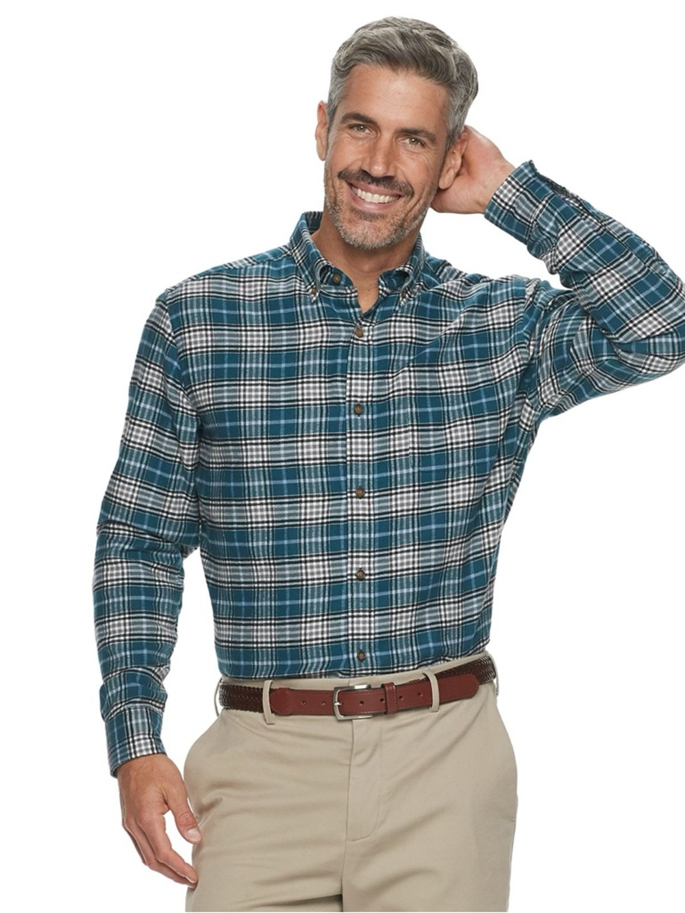 Croft and Barrow Men's Teal Plaid Button-Down Shirt Classic Fit Size XLT